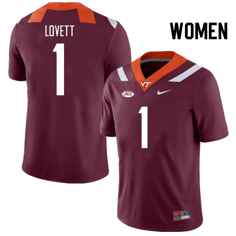 Women #1 Dante Lovett Virginia Tech Hokies College Football Jerseys Stitched Sale-Maroon - Click Image to Close